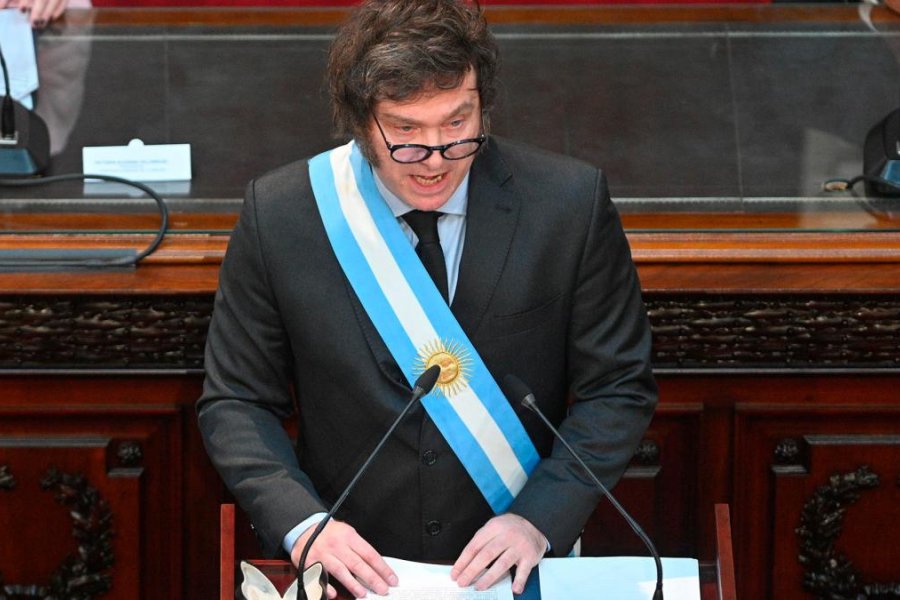 El presidente Milei, durante el discurso del viernes.