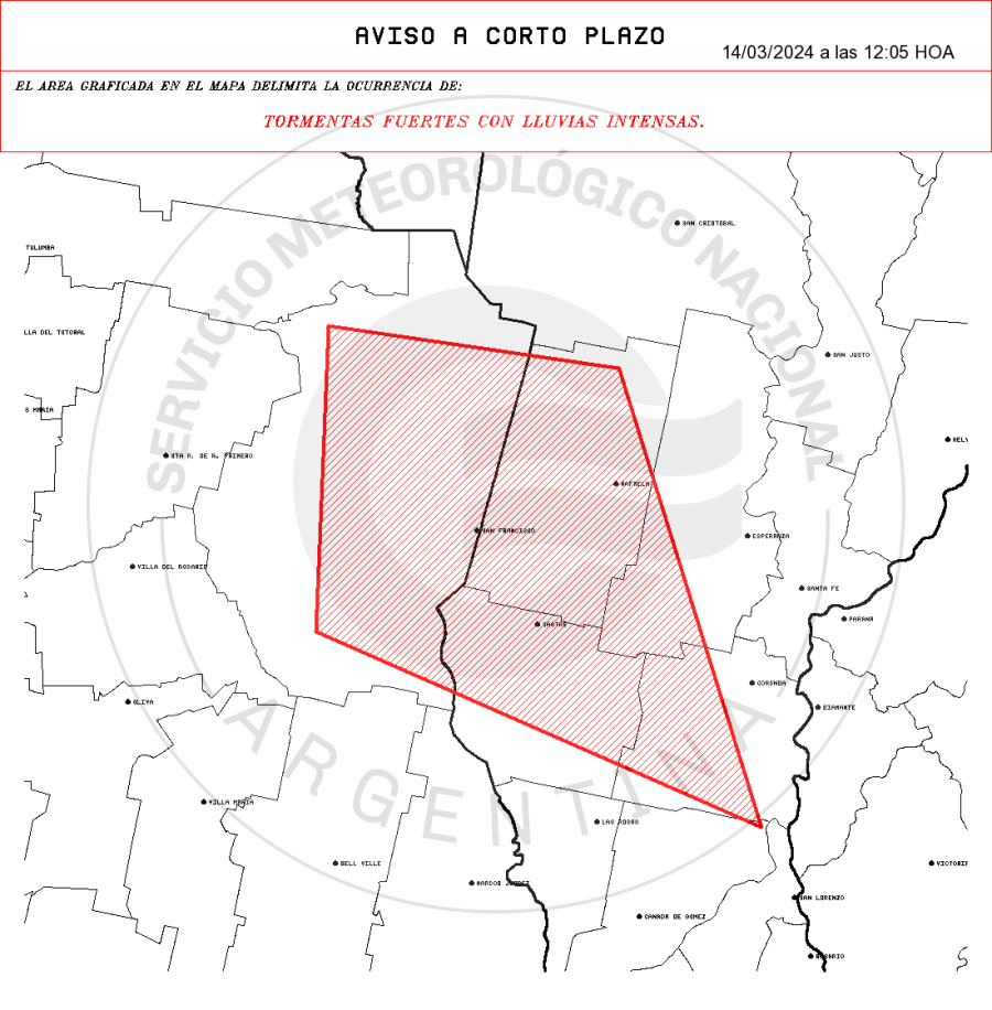 El &aacute;rea que entr&oacute; en aviso de muy corto plazo.