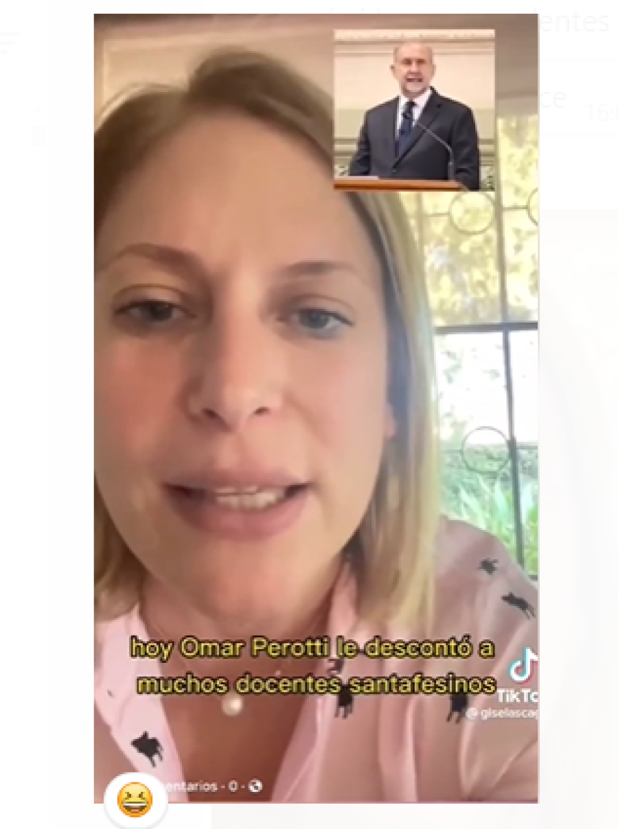 Vicegobernador Gisela Scaglia, criticando a Perotti en 2023 por haber descontado d&iacute;as de paro a docentes.