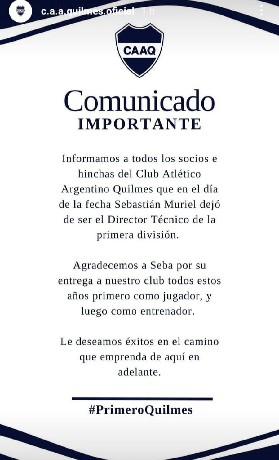 El comunicado del club en redes sociales
