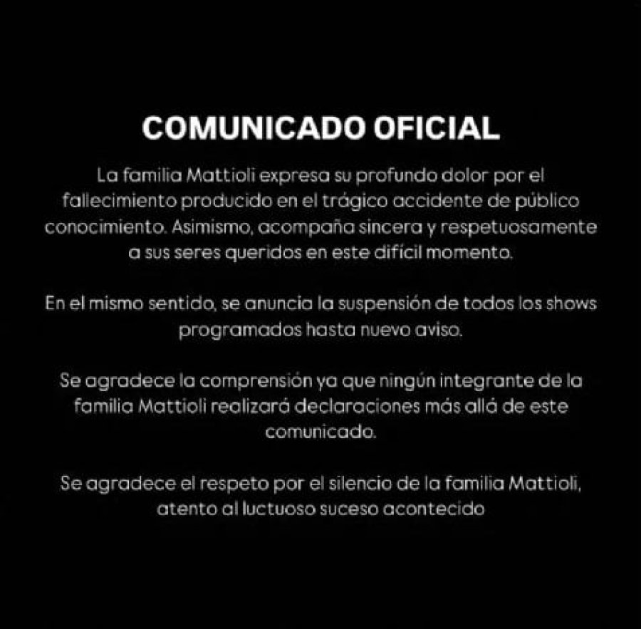 El comunicado de la familia Mattioli