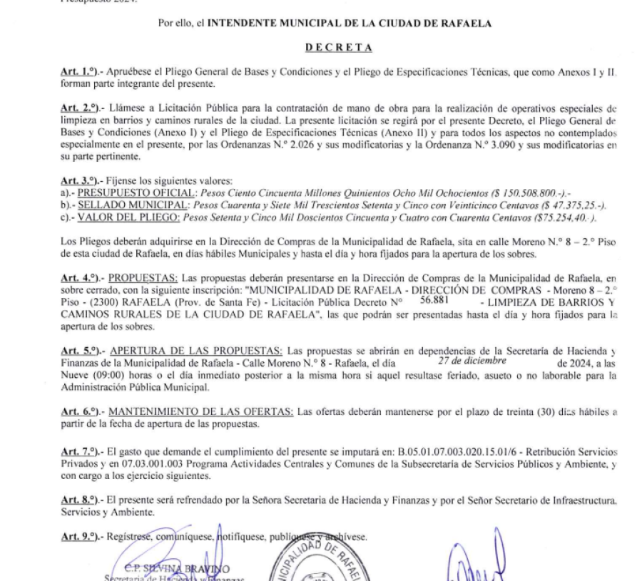 El decreto con las especificaciones.